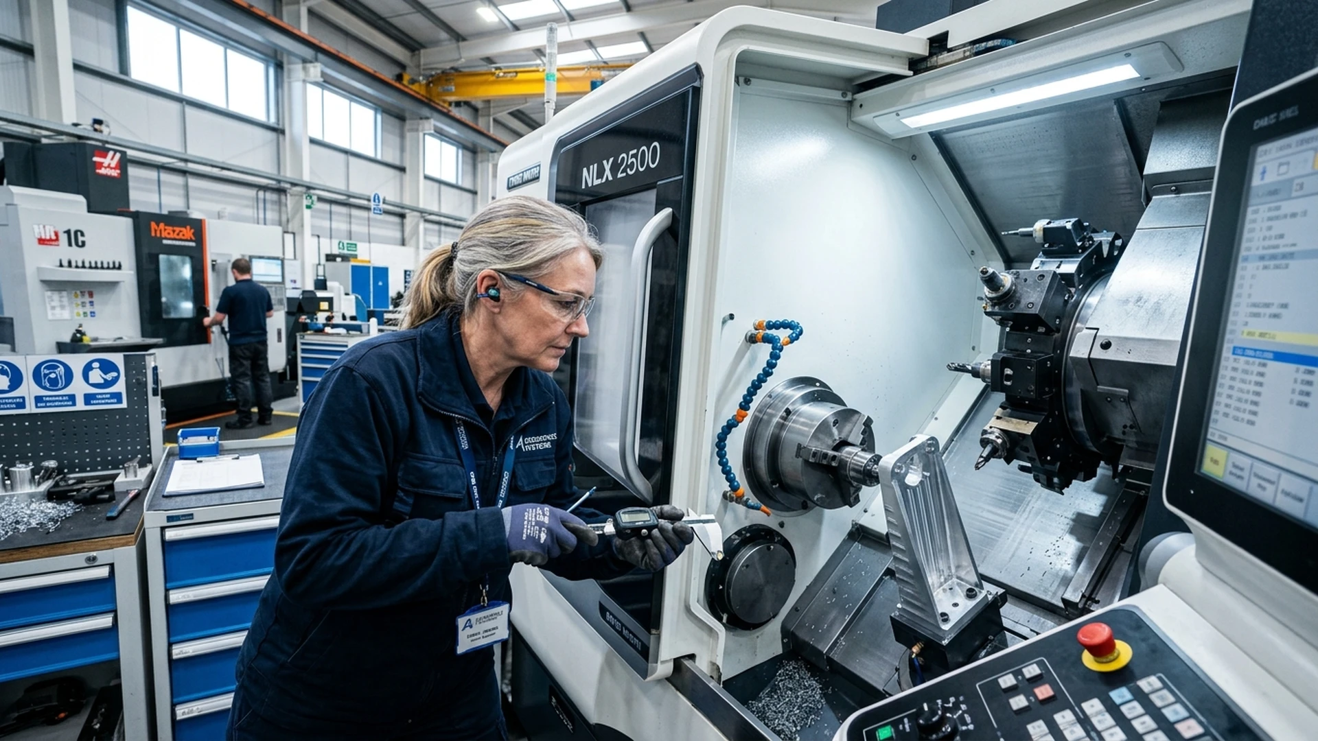 Cutmac application engineer inspecting CNC machining center